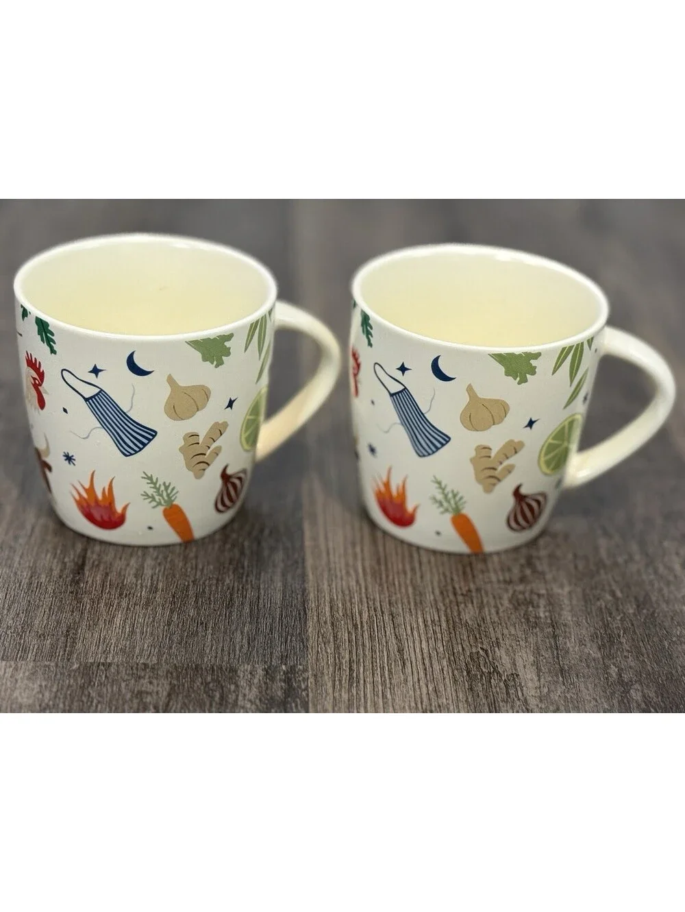 Brodo Soup/Coffee Mugs Set of 2 – Veggie Kitchen Print Ceramic Cups 12 oz NWOT
